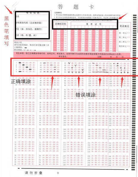 答題卡填寫示范