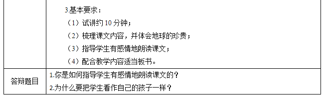 2018上半年小學語文教師資格證面試真題及答案：《只有一個地球》考題回顧2