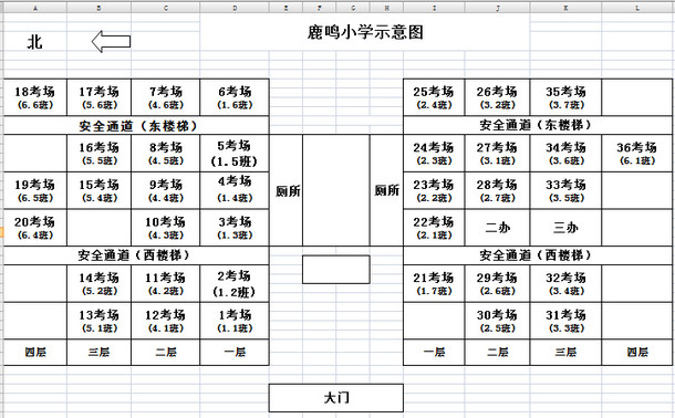 2018年鶴壁二建知識點(diǎn)：鹿鳴小學(xué)考場平面圖