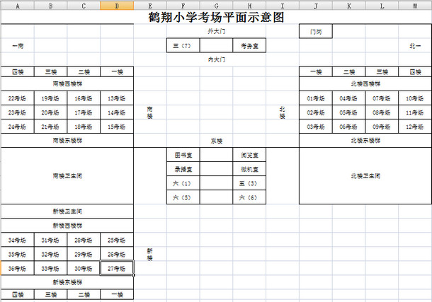 2018年鶴壁二建知識點(diǎn)：鶴翔小學(xué)考場平面示意圖